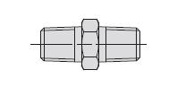 Accessories: Hydraulic Fittings â€“ Male connector. 1 11/16 long, 3/8 NPTF male ends (9682)